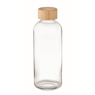 Botella transparente con tapa de bambú